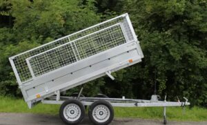 Reboque basculante de eixo duplo Leader 39560, dimensões úteis: 253 x 147 x 30 cm