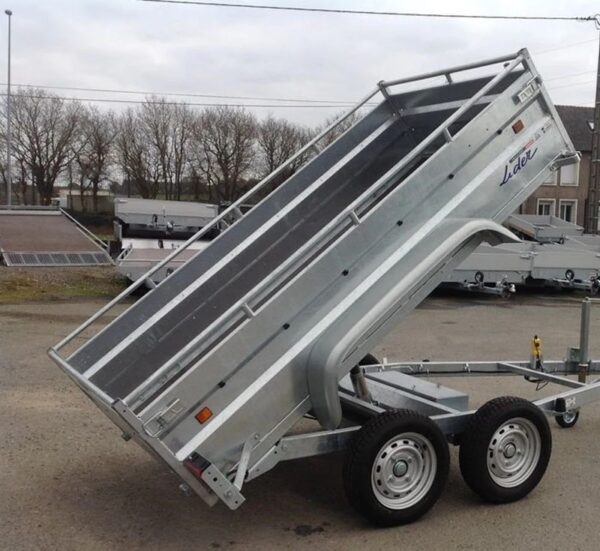 Reboque basculante reforçado Lider, PTAC de 1500 kg, com novos eixos duplos e travões.